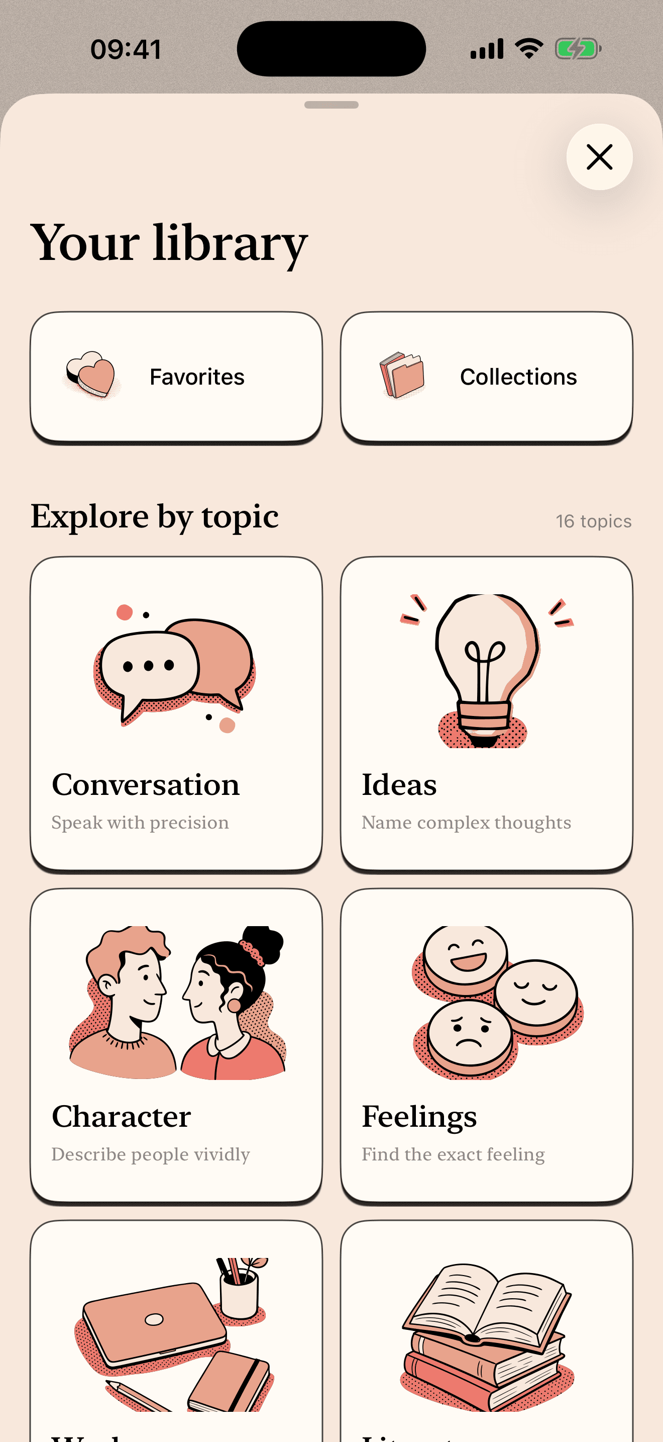 Apt Words Explore topics screen