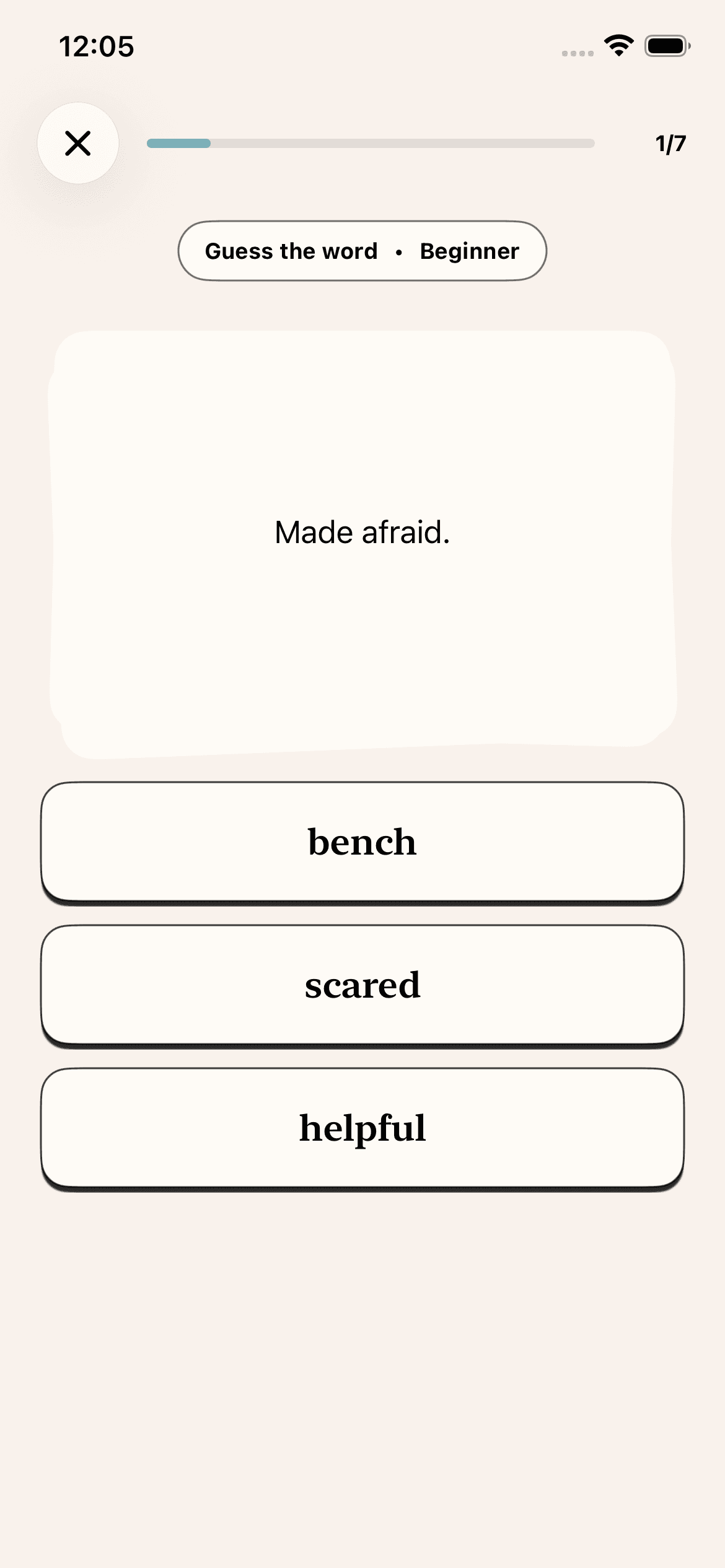 Practice screen in Apt Words